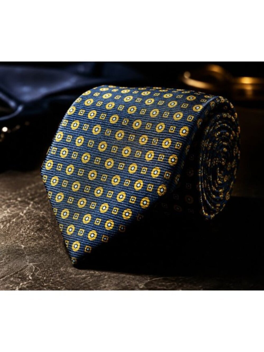 Fendi Cravatte Silk Tie Black Yellow Geometric Medallion Italy Designer Necktie - Picture 2 of 16